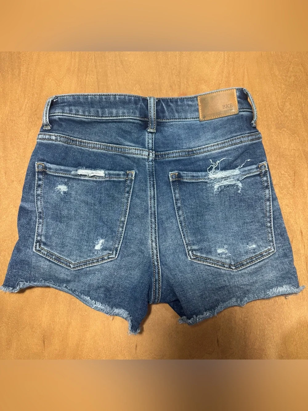BKE Women's Distressed Denim Shorts - Blue